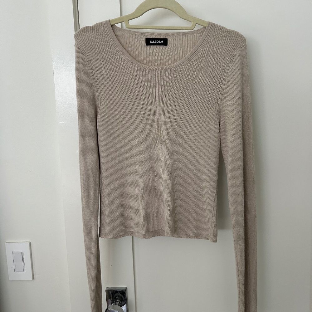 NAADAM Silk Cashmere Long Sleeve Shirt, Large, Tan, Excellent condition